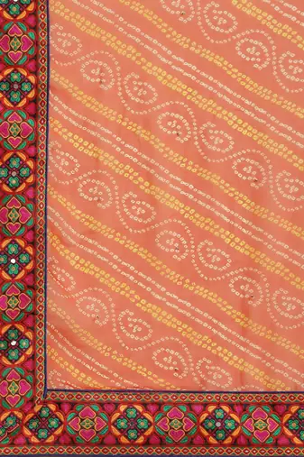 Orange & Off-White Mirror Work Pure Georgette Half and Half Bandhani Saree