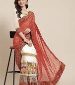 Red & Off-White Bandhani Pure Georgette Half and Half Bandhani Saree