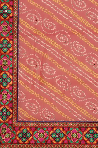 Red & Off-White Bandhani Pure Georgette Half and Half Bandhani Saree