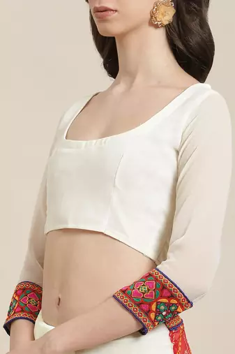 Red & Off-White Bandhani Pure Georgette Half and Half Bandhani Saree