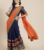 Embroidered Half and Half Bandhani Pure Georgette Saree