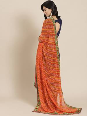 Embroidered Half and Half Bandhani Pure Georgette Saree 2