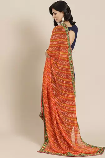 Embroidered Half and Half Bandhani Pure Georgette Saree
