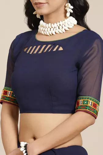 Embroidered Half and Half Bandhani Pure Georgette Saree