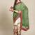 Cream-Coloured & Green Bandhani Kutchi Embroidery Pure Georgette Bandhani Saree