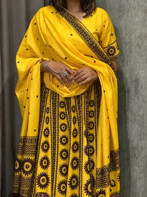 Navratri Ajarakh Print Rayon Semi Stitched Lehenga Choli & Unstitched Blouse With Dupatta 4