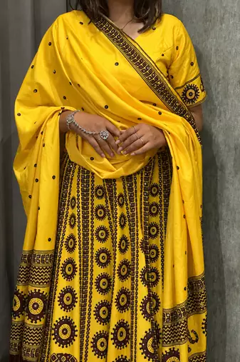 Navratri Ajarakh Print Rayon Semi Stitched Lehenga Choli & Unstitched Blouse With Dupatta