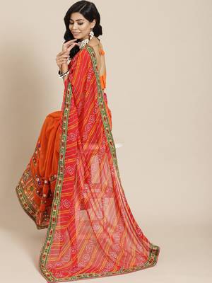 Embroidered Pure Georgette Half and Half Bandhani Saree 2