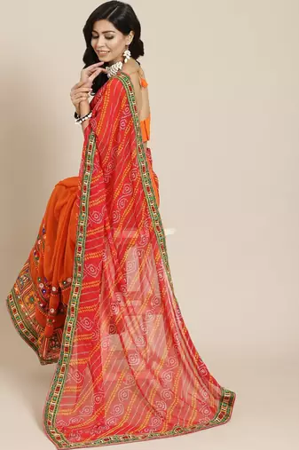 Embroidered Pure Georgette Half and Half Bandhani Saree