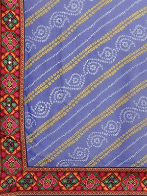 Blue & White Bandhani Kutchi Embroidery Pure Georgette Half and Half Bandhani Saree 4
