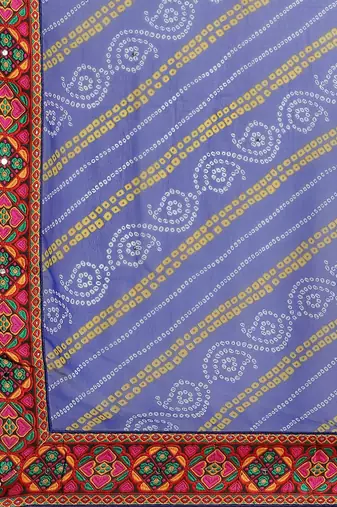 Blue & White Bandhani Kutchi Embroidery Pure Georgette Half and Half Bandhani Saree