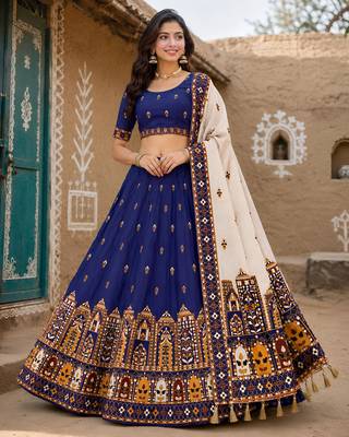 Navratri Ajrakh Print Rayon Lehenga Choli & Blouse With Dupatta 2