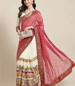 Pink & Off-White Bandhani Pure Georgette Half and Half Bandhani Saree