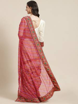 Pink & Off-White Bandhani Pure Georgette Half and Half Bandhani Saree 2