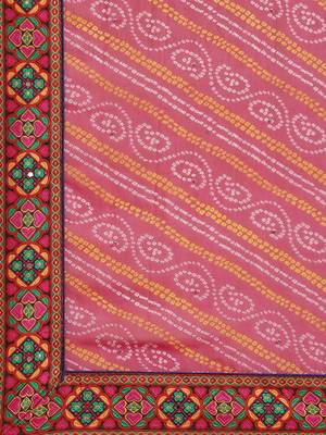 Pink & Off-White Bandhani Pure Georgette Half and Half Bandhani Saree 4
