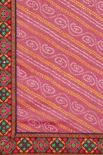 Pink & Off-White Bandhani Pure Georgette Half and Half Bandhani Saree