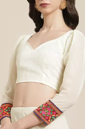 Pink & Off-White Bandhani Pure Georgette Half and Half Bandhani Saree