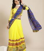 Yellow & Blue Bandhani Mirror Work Pure Georgette Half and Half Bandhani Saree