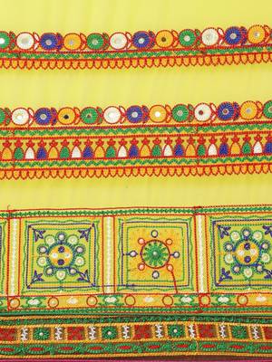 Yellow & Blue Bandhani Mirror Work Pure Georgette Half and Half Bandhani Saree 4