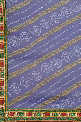Yellow & Blue Bandhani Mirror Work Pure Georgette Half and Half Bandhani Saree