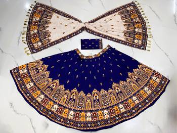 Navratri Ajrakh Print Rayon Lehenga Choli & Blouse With Dupatta 5