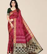 Maroon & Black Zari Silk Cotton Bandhani Saree