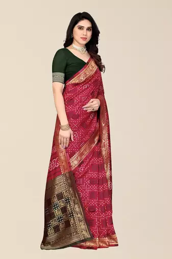 Maroon & Black Zari Silk Cotton Bandhani Saree