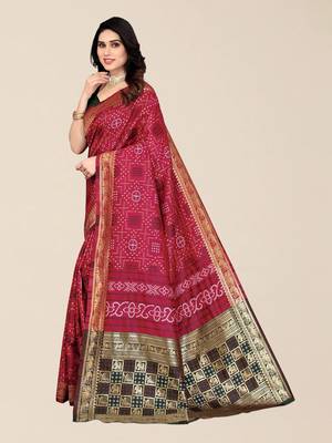 Maroon & Black Zari Silk Cotton Bandhani Saree 3