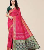 Pink & Green Bandhani Zari Silk Cotton Bandhani Saree