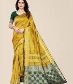Yellow & Green Bandhani Zari Silk Cotton Bandhani Saree