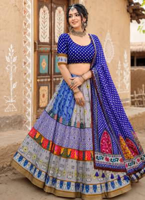 Navratri Ajrakh Print Rayon Lehenga Choli & Blouse With Dupatta 4
