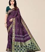 Purple & Green Bandhani Zari Silk Cotton Bandhani Saree