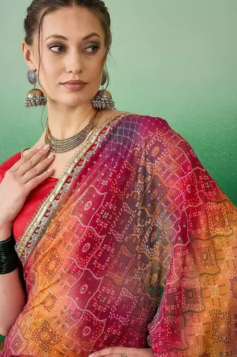 Bandhani Sequinned Pure Georgette Bandhani Saree