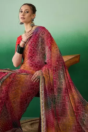 Bandhani Sequinned Pure Georgette Bandhani Saree