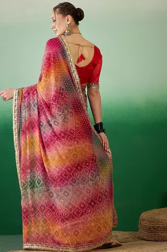Bandhani Sequinned Pure Georgette Bandhani Saree