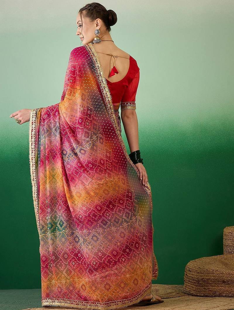 Bandhani Sequinned Pure Georgette Bandhani Saree
