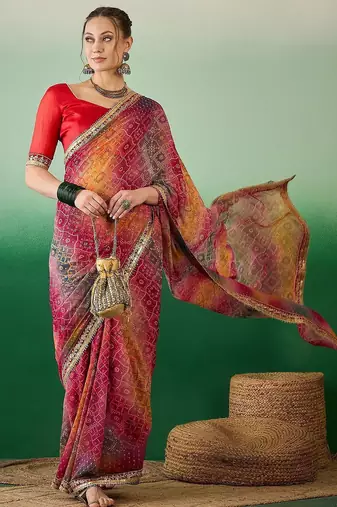 Bandhani Sequinned Pure Georgette Bandhani Saree