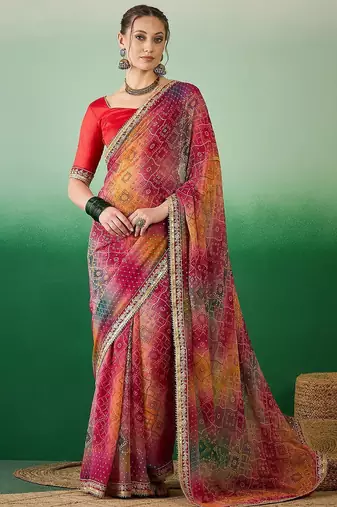 Bandhani Sequinned Pure Georgette Bandhani Saree