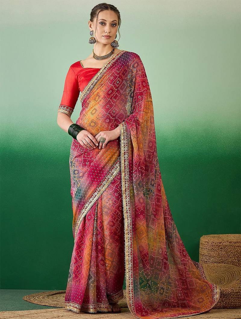 Bandhani Sequinned Pure Georgette Bandhani Saree