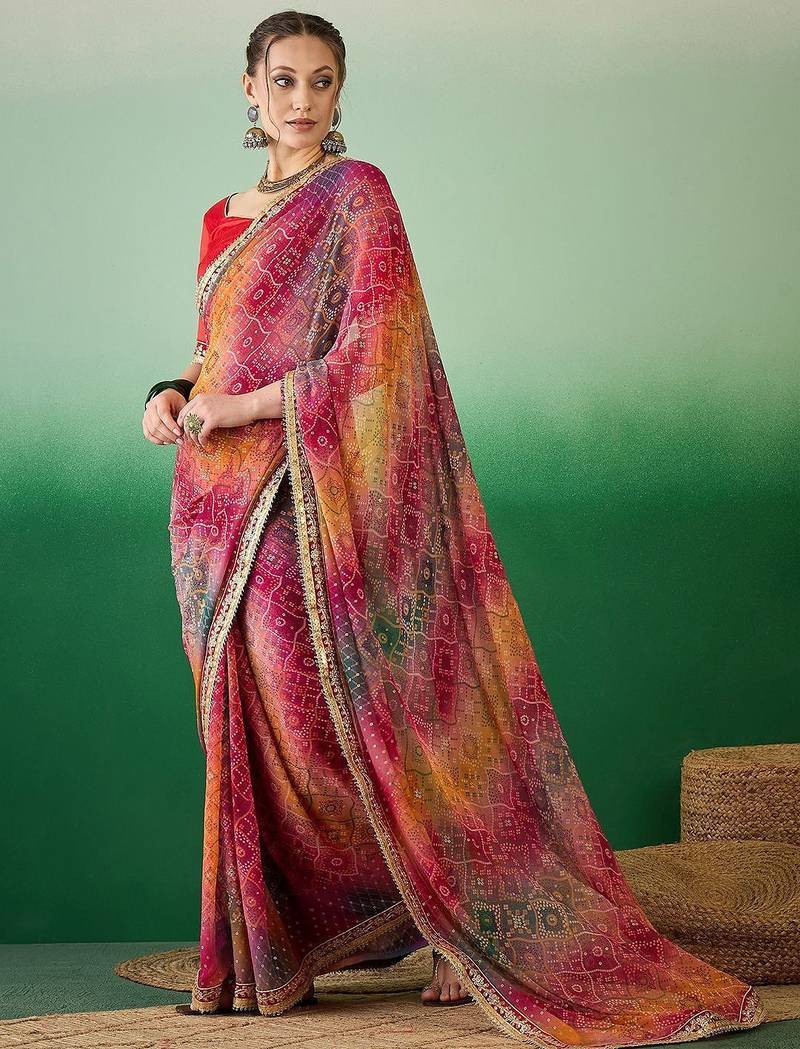 Bandhani Sequinned Pure Georgette Bandhani Saree