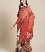 Embroidered Pure Georgette Half and Half Bandhani Saree