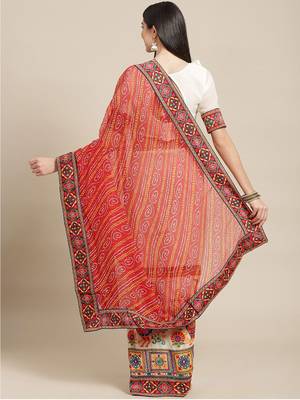 Embroidered Pure Georgette Half and Half Bandhani Saree 2