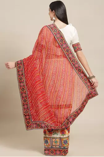 Embroidered Pure Georgette Half and Half Bandhani Saree