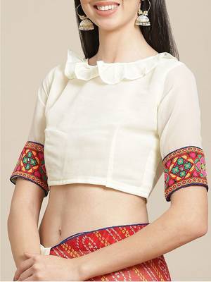 Embroidered Pure Georgette Half and Half Bandhani Saree 5