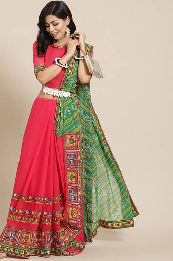 Embroidered Pure Georgette Half and Half Bandhani Saree