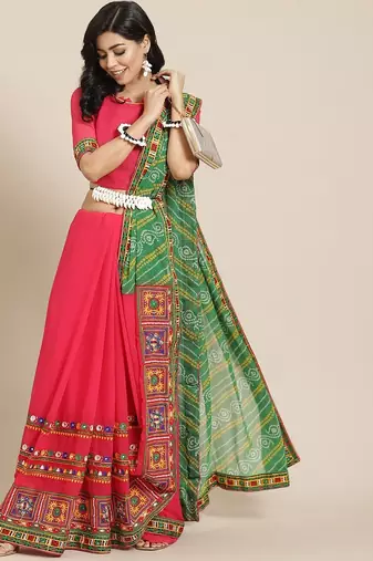 Embroidered Pure Georgette Half and Half Bandhani Saree