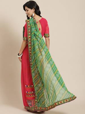 Embroidered Pure Georgette Half and Half Bandhani Saree 2