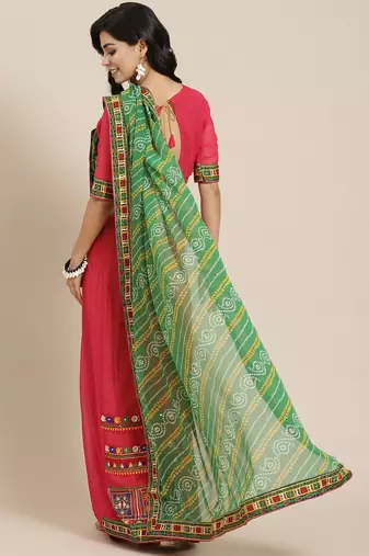 Embroidered Pure Georgette Half and Half Bandhani Saree