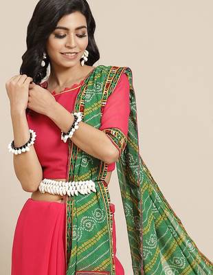 Embroidered Pure Georgette Half and Half Bandhani Saree 3