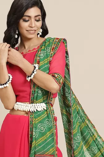 Embroidered Pure Georgette Half and Half Bandhani Saree